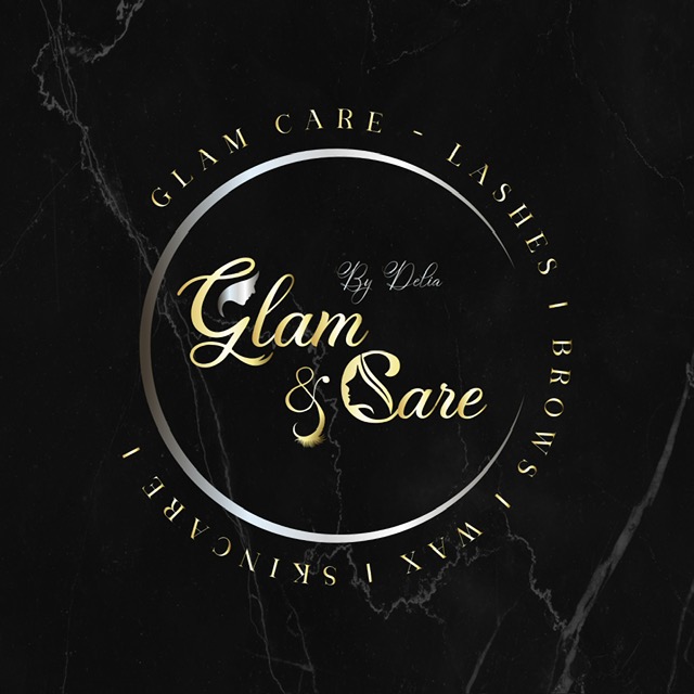 Glam & Care by Delia — logo negro, dorado y plata